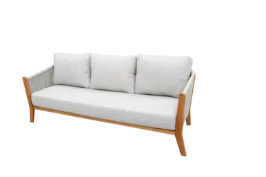 "Сидней" диван 3-местный плетеный из роупа, основание тик, каркас алюминий бежевый, роуп бежевый, ткань бежевая