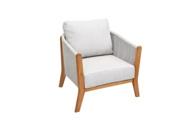 "Сидней" кресло плетеное из роупа, основание тик, каркас алюминий бежевый, роуп бежевый, ткань бежевая