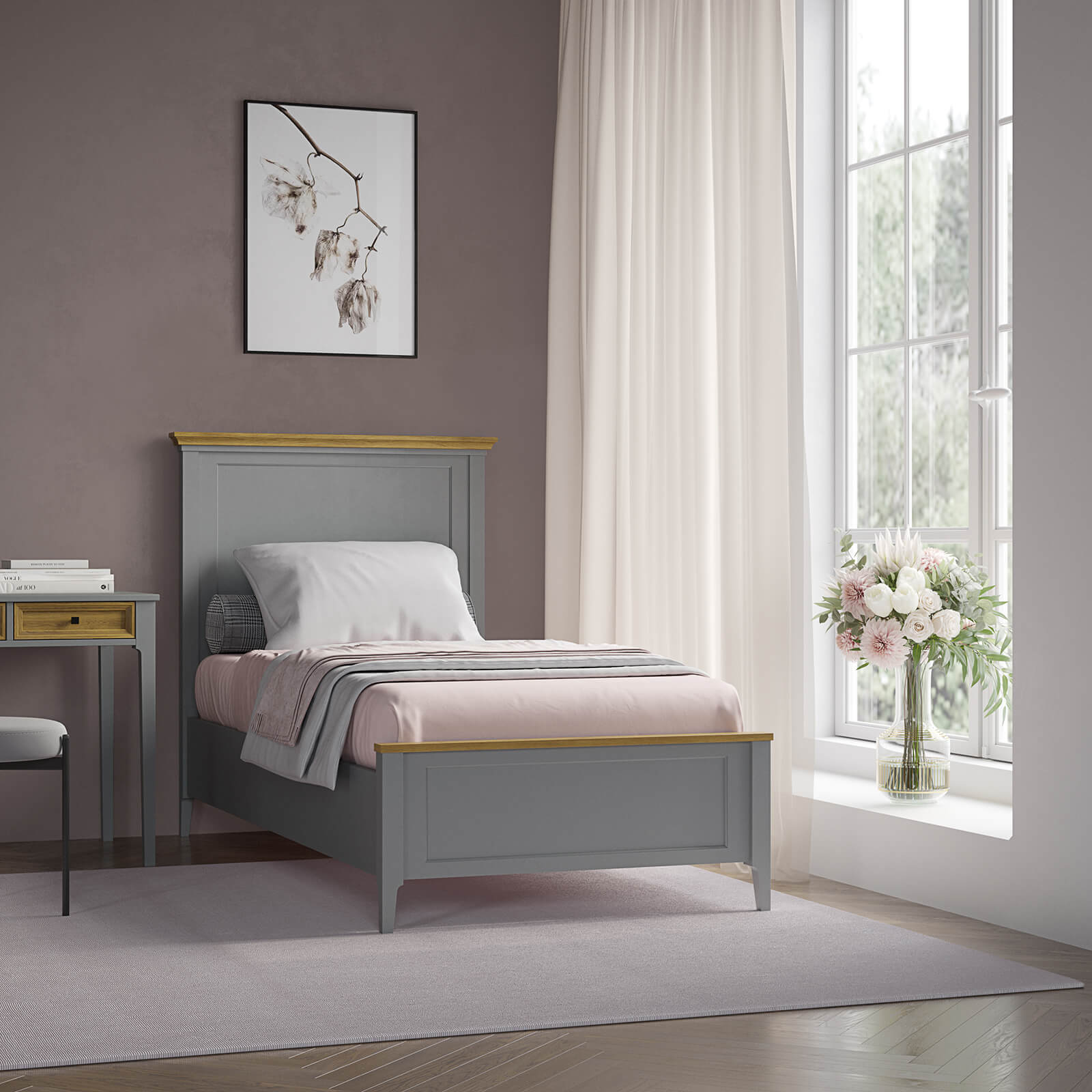 Кровать "Квадро-С" 90 (серый 7042-антик 24)