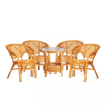 Комплект "PELANGI"  02/15 ( стол со стеклом + 4 кресла ) [без подушек]