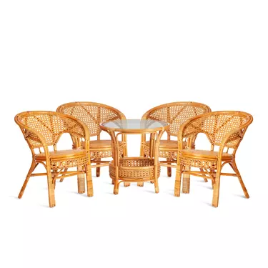 Комплект "PELANGI"  02/15 ( стол со стеклом + 4 кресла ) [без подушек]