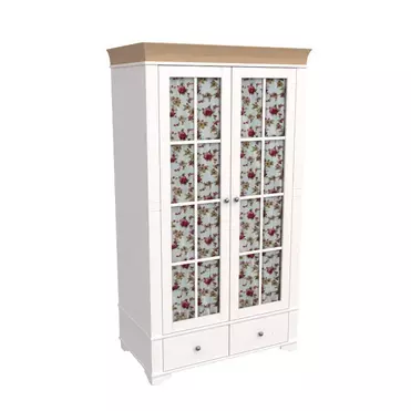 Шкаф 2х дверный со стеклянными дверями Бейли белый воск/антик