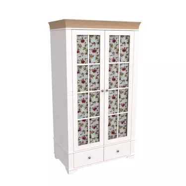 Шкаф 2х дверный со стеклянными дверями Бейли белый воск/антик