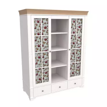 Шкаф с 2-мя стеклянными дверями и полками Бейли белый воск/антик