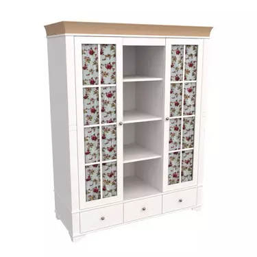 Шкаф с 2-мя стеклянными дверями и полками Бейли белый воск/антик