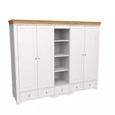 Шкаф 5 дверный с 4 глухими дверями и полками белый воск/антик