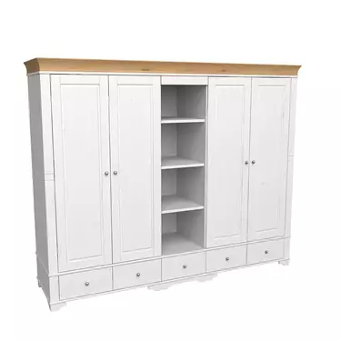 Шкаф 5 дверный с 4 глухими дверями и полками белый воск/антик