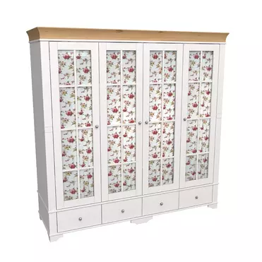 Шкаф 4х дверный Бейли со стеклянными дверями белый воск/антик