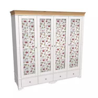 Шкаф 4х дверный Бейли со стеклянными дверями белый воск/антик