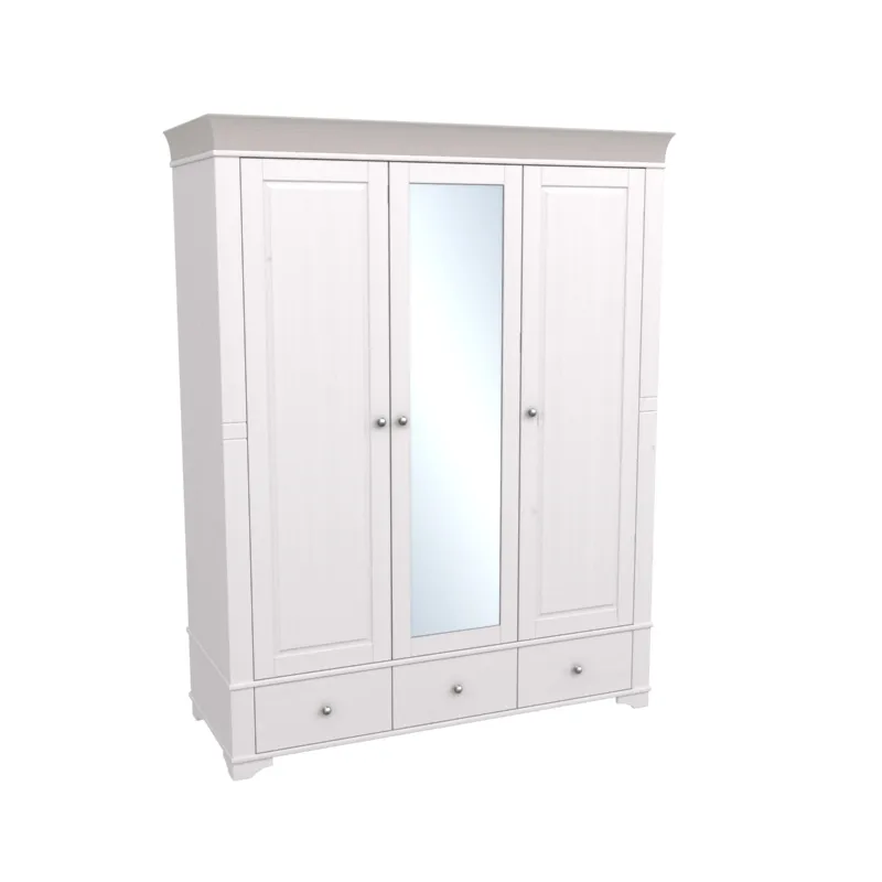 Шкаф 3-х дверный с зеркалом Бейли белый воск/антрацит