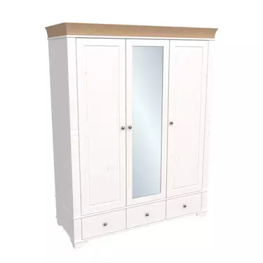 Шкаф 3-х дверный с зеркалом Бейли белый воск/антик