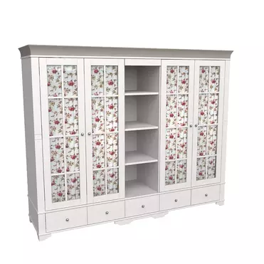 Шкаф 5 дверный с 4 стеклянными дверями и полками белый воск/антрацит