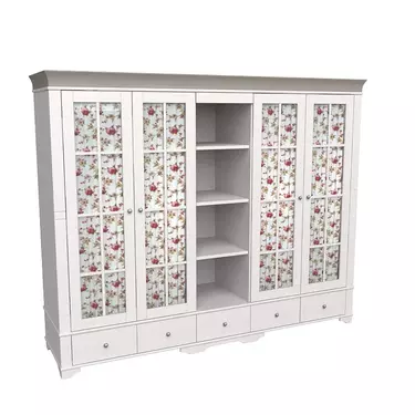 Шкаф 5 дверный с 4 стеклянными дверями и полками белый воск/антрацит