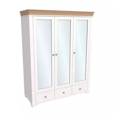 Шкаф 3х дверный с зеркальными дверями Бейли белый воск/антик