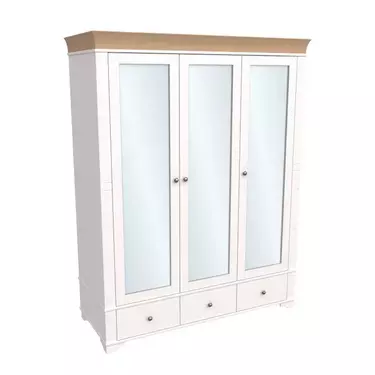 Шкаф 3х дверный с зеркальными дверями Бейли белый воск/антик