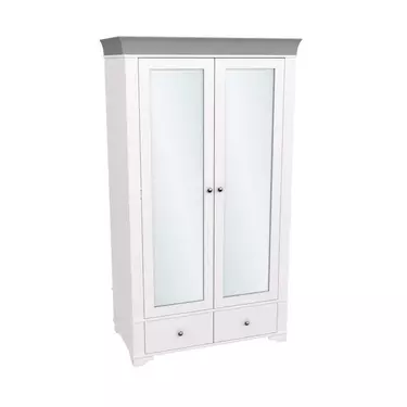 Шкаф 2х дверный с зеркальными дверями Бейли белый воск/антрацит