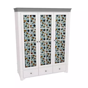 Шкаф 3х дверный со стеклянными дверями Бейли белый воск/антрацит