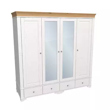 Шкаф 4х дверный Бейли с 2 зеркальными и 2 глухими дверями белый воск/антик