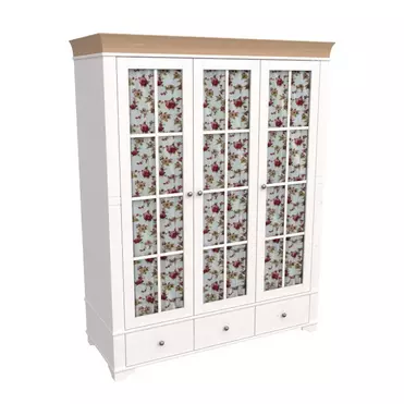 Шкаф 3х дверный со стеклянными дверями Бейли белый воск/антик