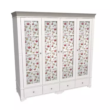 Шкаф 4х дверный Бейли со стеклянными дверями белый воск/антрацит