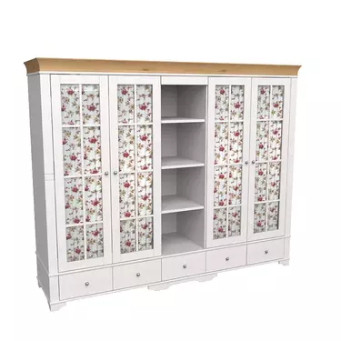 Шкаф 5 дверный с 4 стеклянными дверями и полками белый воск/антик