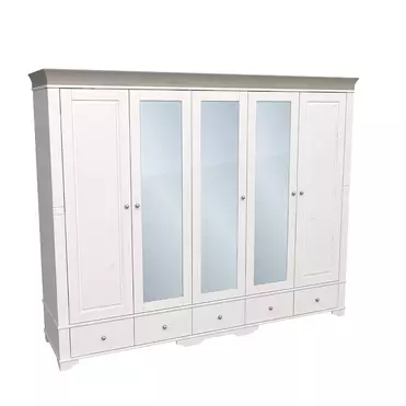 Шкаф 5 дверный с 2 глухими дверями и 3 зеркальными дверями белый воск/антрацит