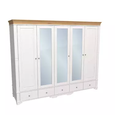 Шкаф 5 дверный с 2 глухими дверями и 3 зеркальными дверью белый воск/антик