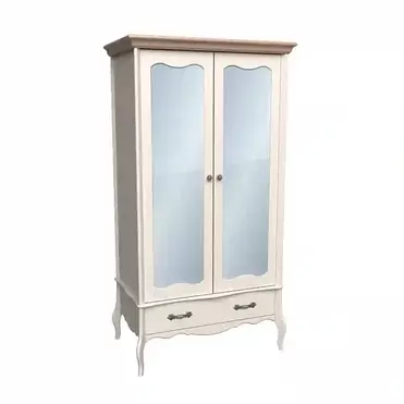 Шкаф массив сосны 2-дверный с зеркалом Лебо Бежевый воск/Антик