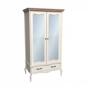 Шкаф массив сосны 2-дверный с зеркалом Лебо Бежевый воск/Антик