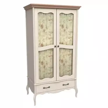 Шкаф массив сосны Лебо 2-дверный со стеклянными дверями Бежевый воск/Антик