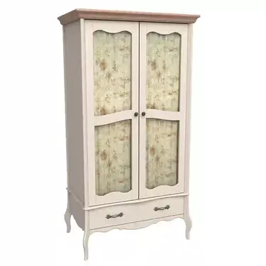 Шкаф массив сосны Лебо 2-дверный со стеклянными дверями Бежевый воск/Антик