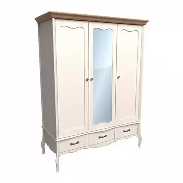 Шкаф 3 ящика Лебо 3-дверный с зеркалом Бежевый воск/Антик