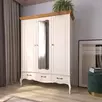 Шкаф 3 ящика Лебо 3-дверный с зеркалом Бежевый воск/Антик