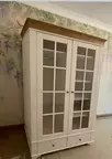 Шкаф 2х дверный со стеклянными дверями Бейли белый воск/антик