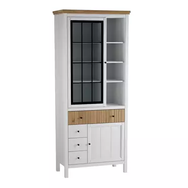 Шкаф для посуды белый Сканди 1113СТЧ стеклянная и глухая двери, белый/антик