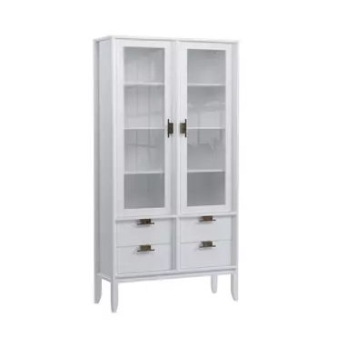 Шкаф для посуды Бридж широкий с 2-мя стеклянными дверями и 4-мя ящиками белый лак