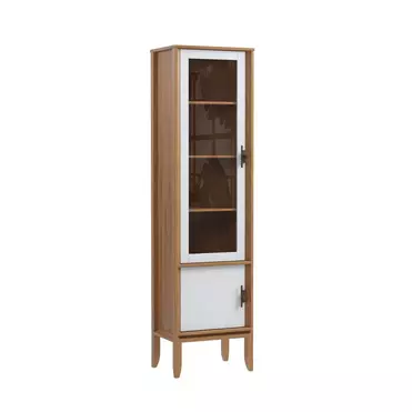 Шкаф для посуды Бридж узкий с 1-ой стеклянной дверью и 1 глухой дверью  браун/белый лак