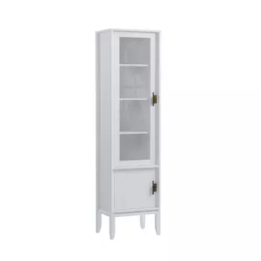 Шкаф для посуды Бридж узкий с 1-ой стеклянной дверью и 1 глухой дверью белый лак