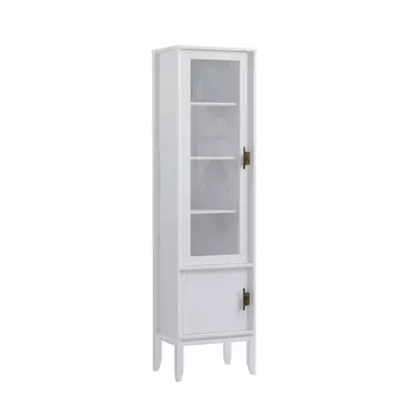 Шкаф для посуды Бридж узкий с 1-ой стеклянной дверью и 1 глухой дверью белый лак