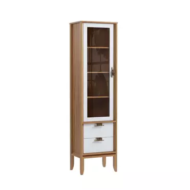 Шкаф для посуды Бридж узкий с 1-ой стеклянной дверью и 2-мя ящиками браун/белый лак