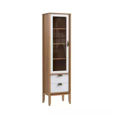 Шкаф для посуды Бридж узкий с 1-ой стеклянной дверью и 2-мя ящиками браун/белый лак