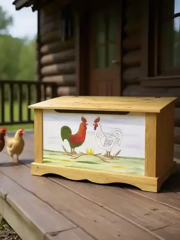 Сундук 100 с росписью "Петухи на белом фоне" COFFRE 100 paint Coqs white (fond)