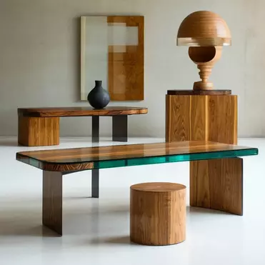 Мебель на контрастах: холодное стекло, теплое дерево и прочный металл.