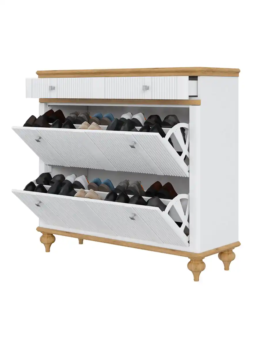 Тумба под обувь «Рандеву» 21 сосна (  белый лак/антик 24  )