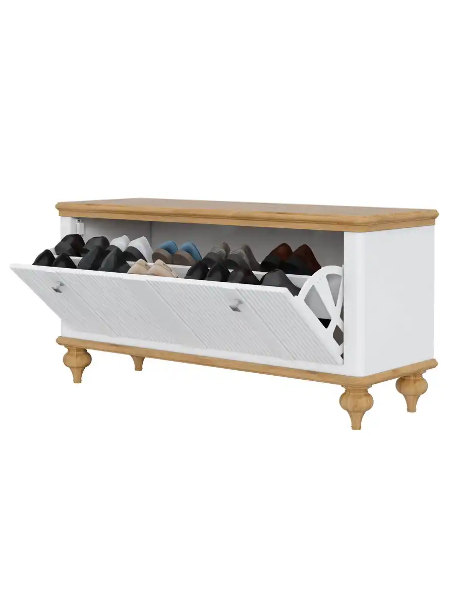 Тумба под обувь «Рандеву» 10 (белый лак/антик 24)