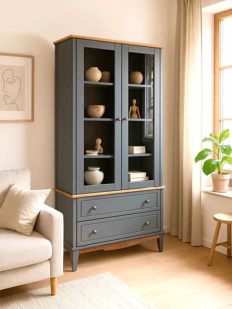 Шкаф для посуды 22 Пенни серый 7046/ антик 24 (выставочный образец)