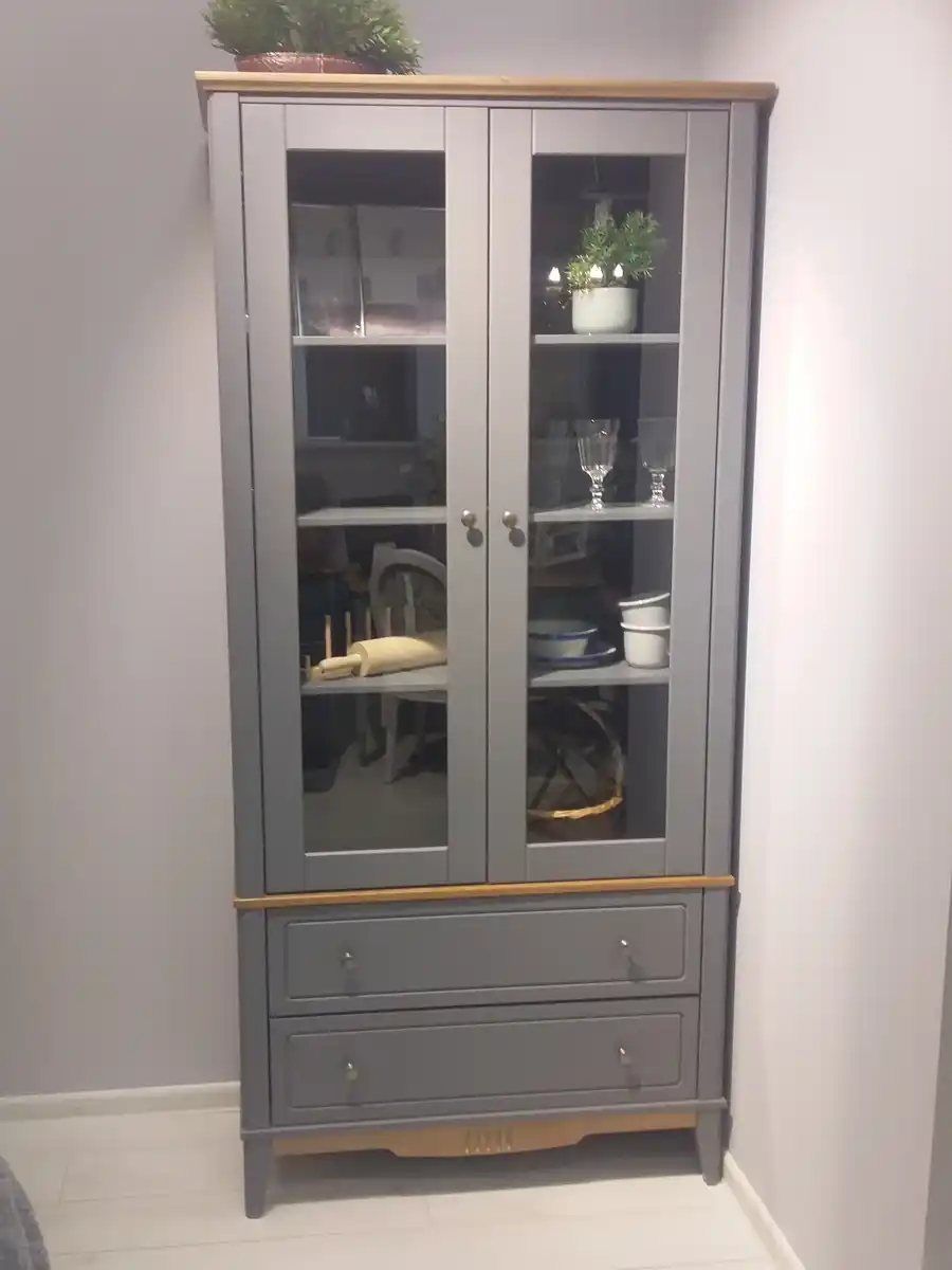 Шкаф для посуды 22 Пенни серый 7046/ антик 24 (выставочный образец)