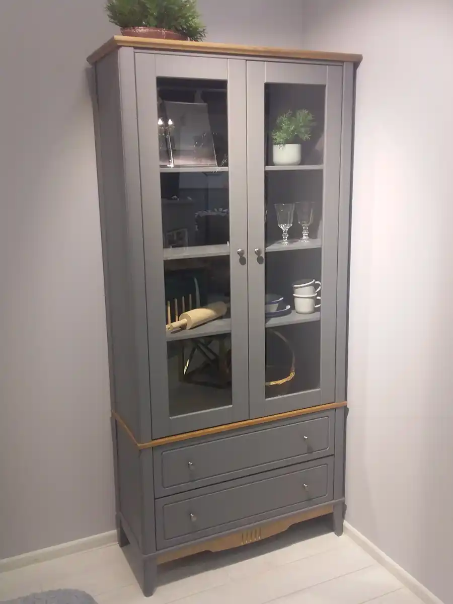 Шкаф для посуды 22 Пенни серый 7046/ антик 24 (выставочный образец)