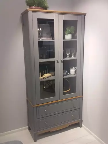 Шкаф для посуды 22 Пенни серый 7046/ антик 24 (выставочный образец)