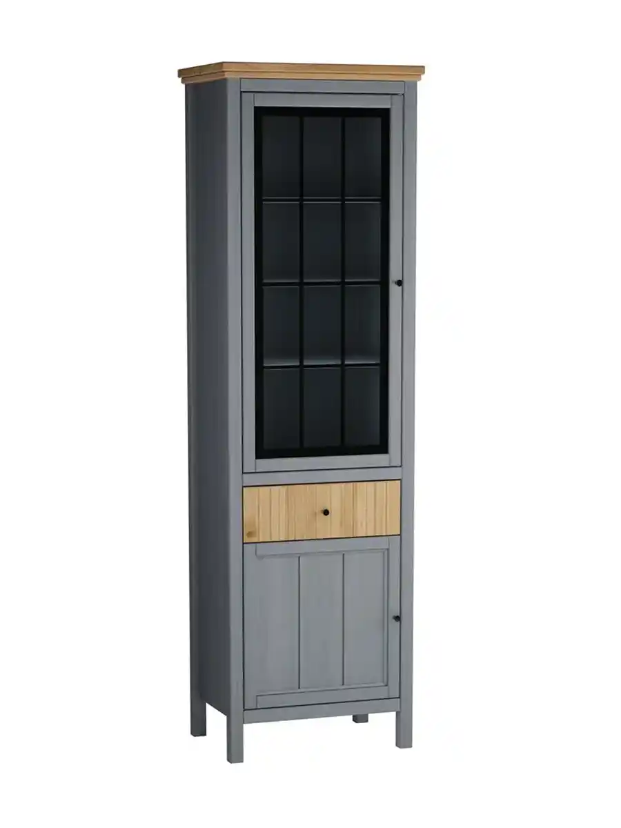 Шкаф для посуды Сканди 111СТЧ стеклянная и глухая двери, серый 7046/антик 24 (выставочный образец)